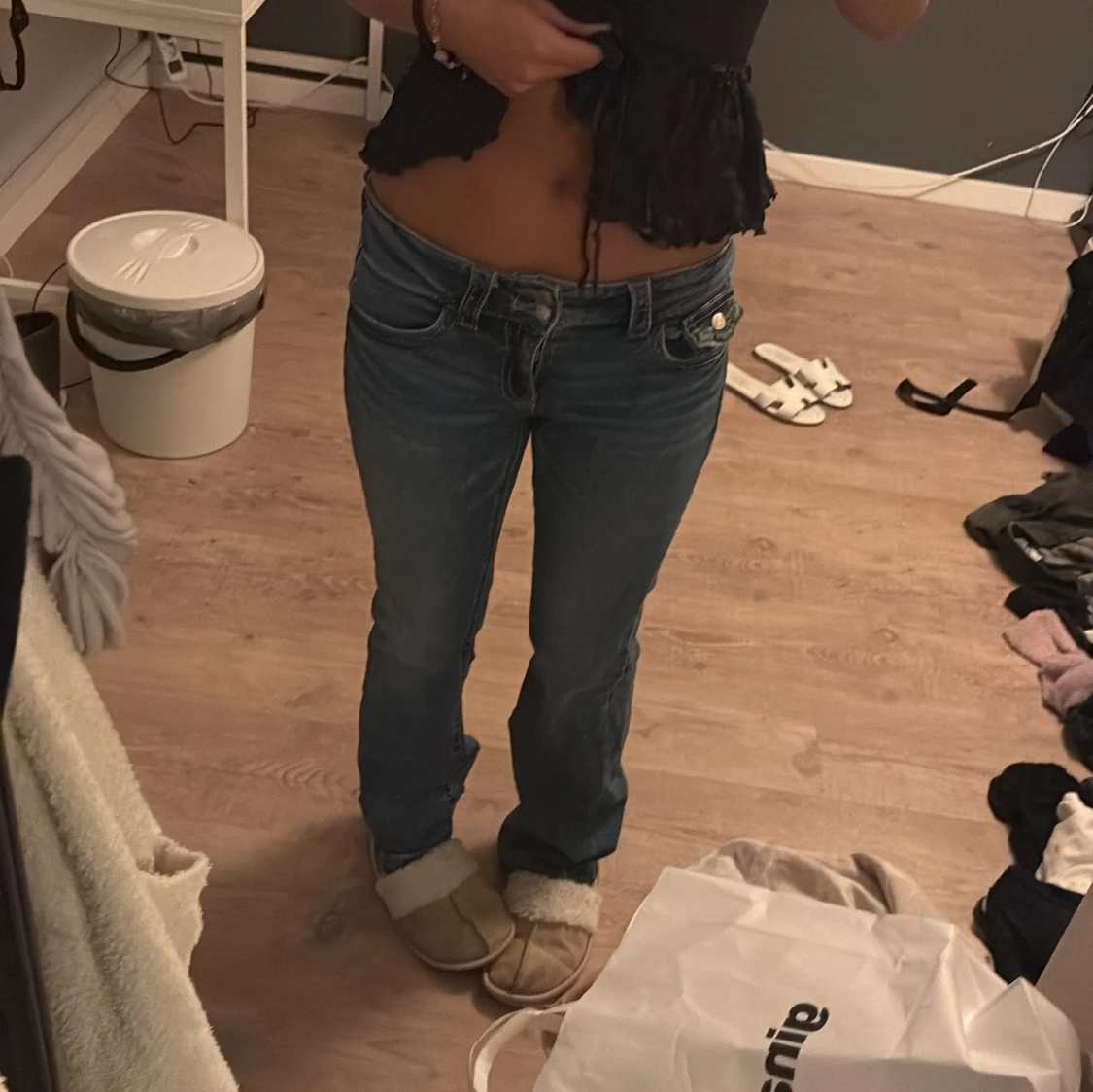 Blå lågmidjade bootcut jeans - 1