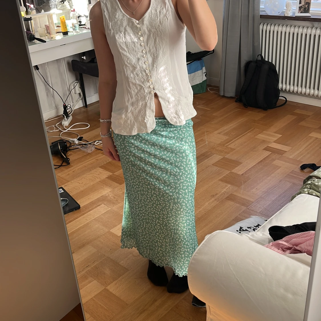 Grön blommig långkjol