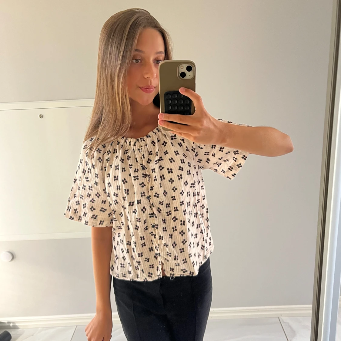 Beige/svart/rosa mönstrad blus - 1