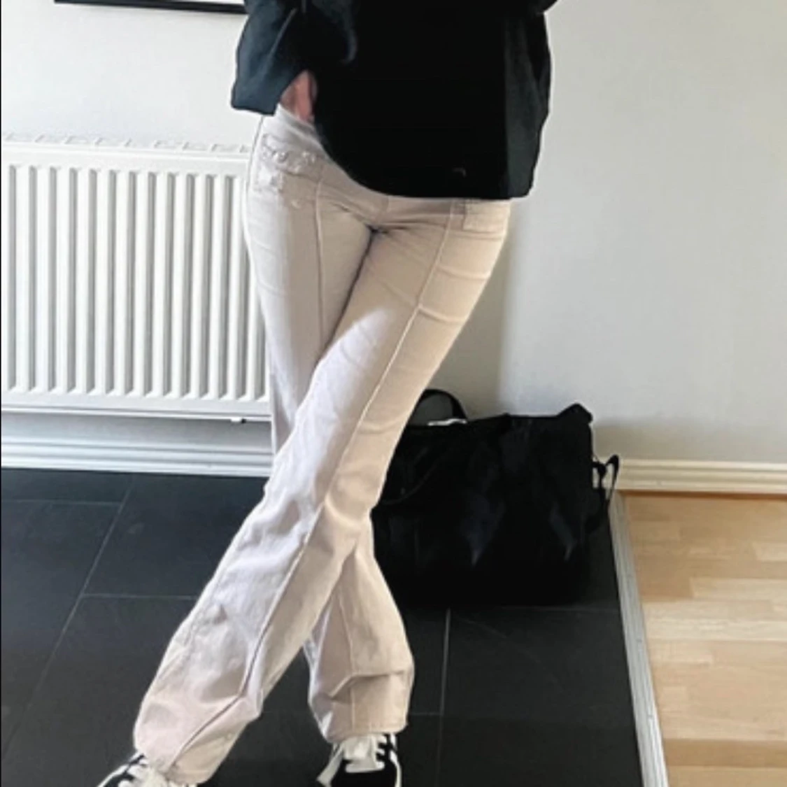 Beige lågmidjade jeans  - 2