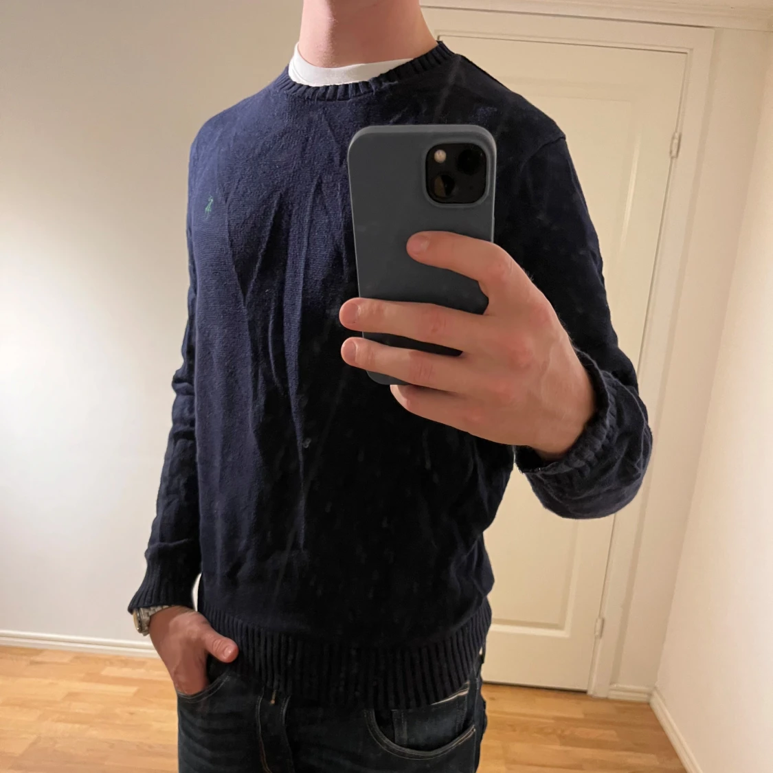 Stickad Ralph Lauren tröja mörkblå  - 1