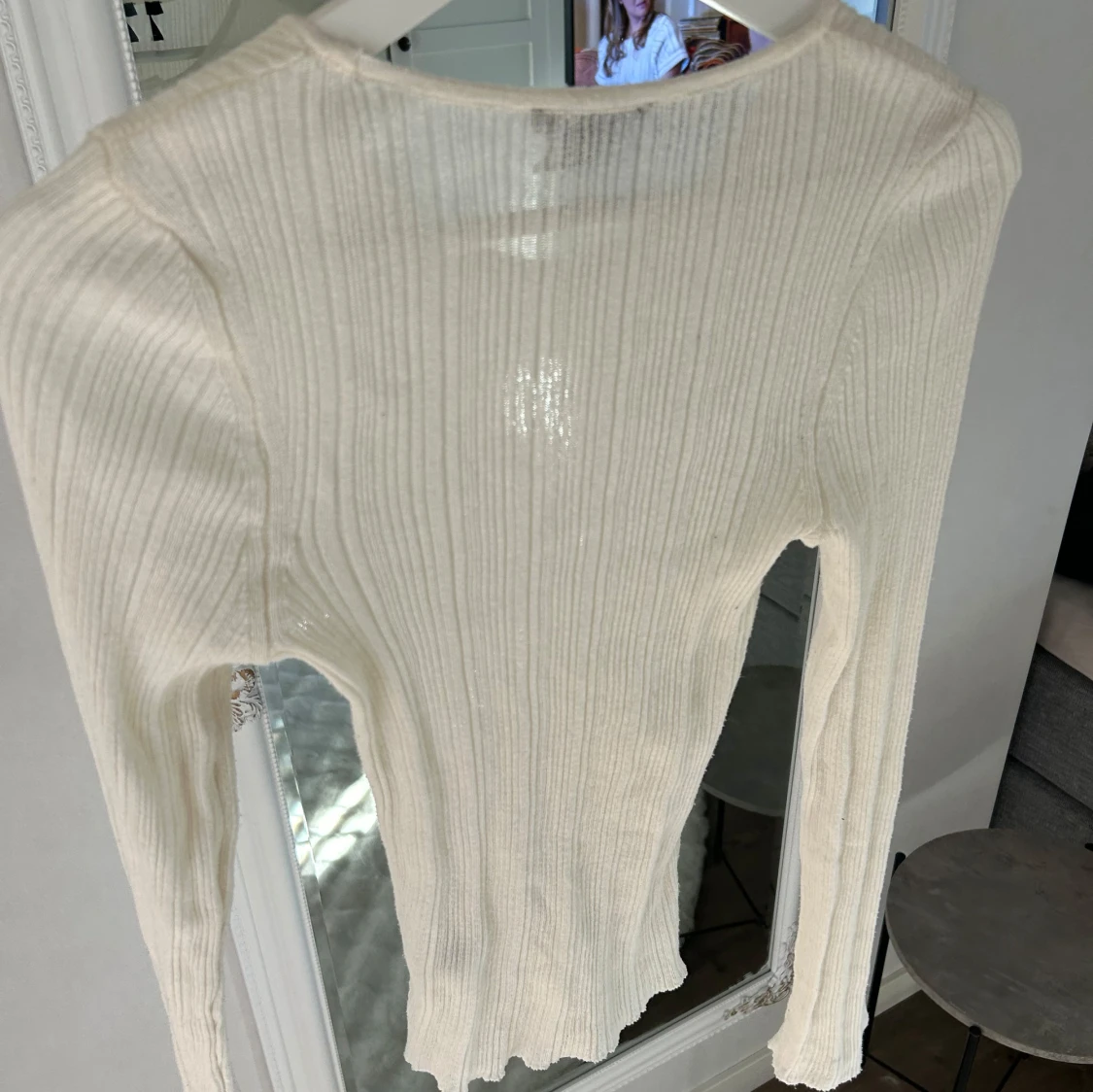 Vit ribbad långärmad tröja Lindex - 4