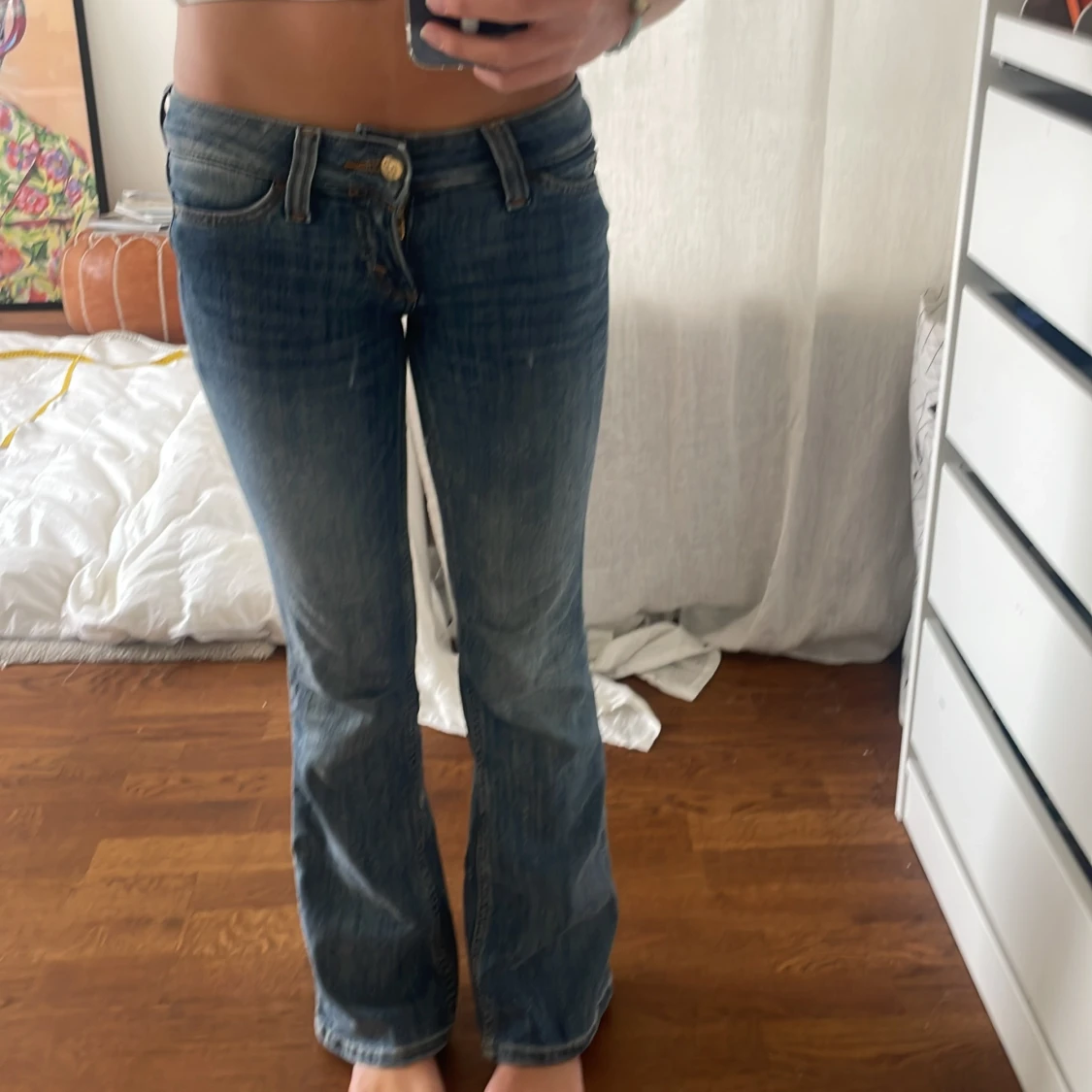 low waist bootcut jeans blå