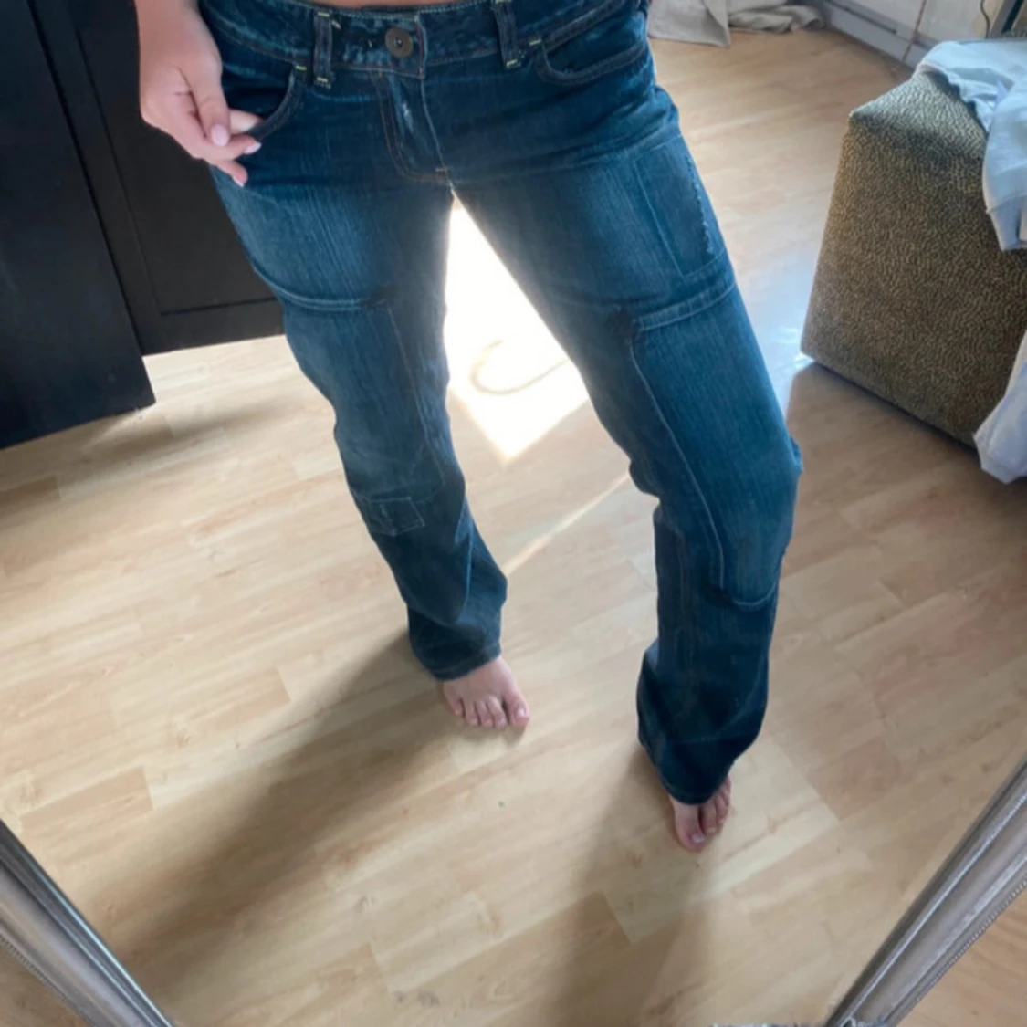 Mörkblå low waist jeans - 2