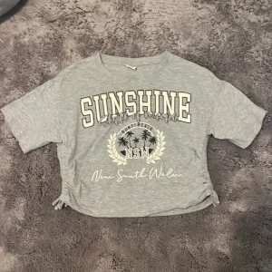 Grå t-shirt med tryck - Säljer en grå t-shirt med korta ärmar och tryck på framsidan. Den är från Lindex i storleken 146-152. Endast använd ett fåtal gånger.