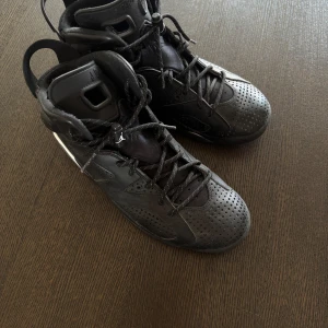 Svarta Nike Air Jordans - Svarta Jordan 6 Black Cat, reflexer inuti skorna som syns när ljus reflekterar. Storlek 43, hyfsat skick, har tyvärr tappat bort kartong men har bild på det sedan innan! Nypris 4700 kr
