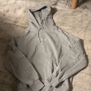 Grå hoodie från Polar - Säljer en stilren grå hoodie från Polar med broderad logga på bröstet. Tröjan har en klassisk känguruficka och justerbar huva med snören. Perfekt för en avslappnad stil.