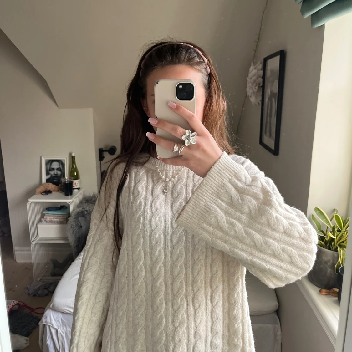 Vit kabelstickad tröja - 1