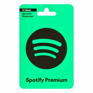 Spotify Premium presentkort 12 månader - Säljer ett Spotify Premium presentkort som ger 12 månaders tillgång till alla Premium-funktioner. Perfekt för musikälskare som vill njuta av reklamfri musik och offline-lyssning. Kortet är i en mintgrön färg med den ikoniska Spotify-loggan i svart.