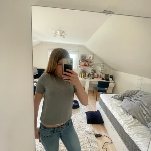 Grå t-shirt från Divided - En enkel och stilren stickad grå t-shirt från Divided. T-shirten har rund halsringning och korta ärmar. Tillverkad i ett mjukt material som känns skönt mot huden. Perfekt basplagg att matcha med jeans eller kjol. Pris kan diskuteras köpte för 150kr men de är lite använd men fortfarande fint skick 