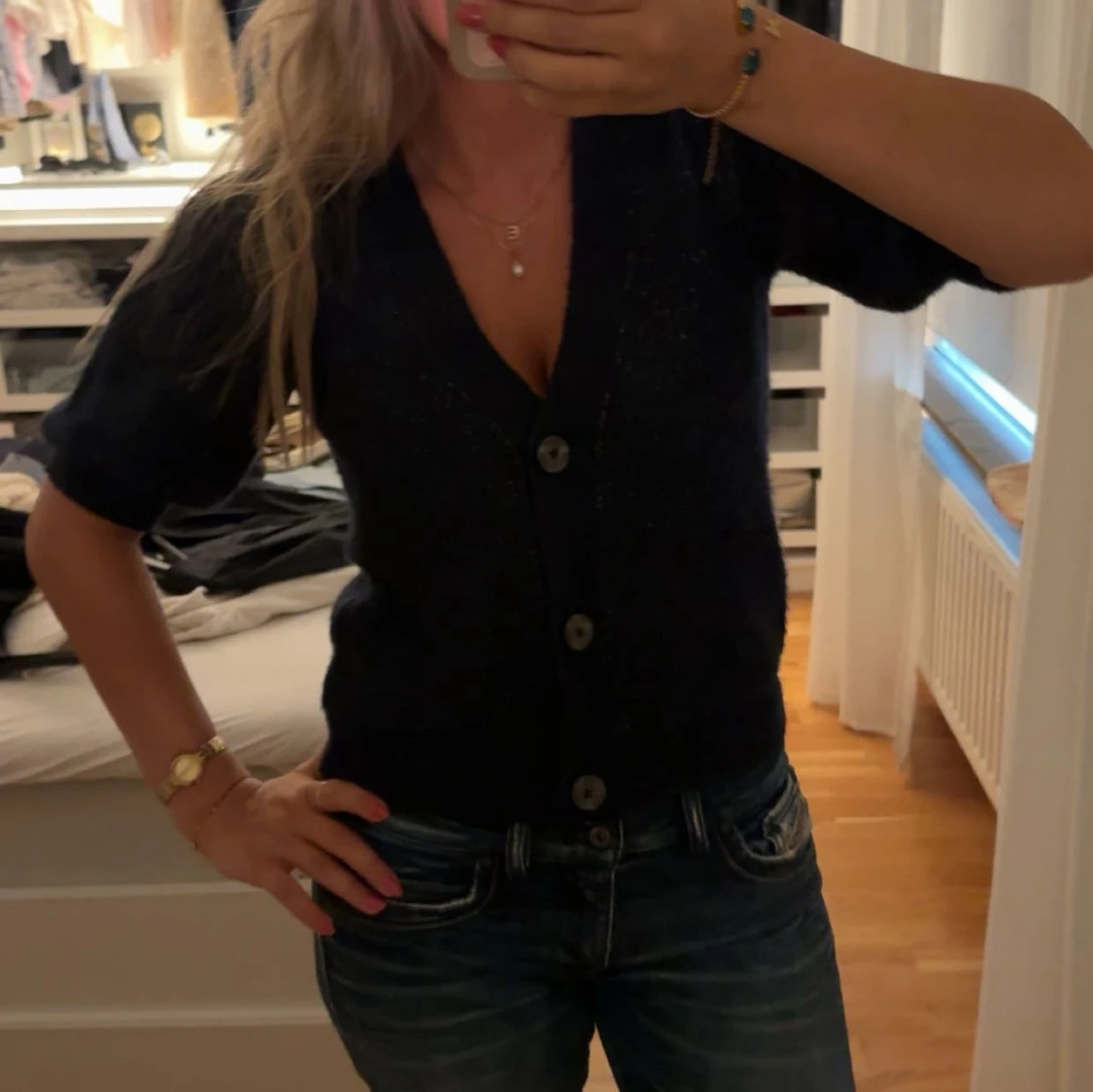 Mörkblå kofta från JDY med knappar