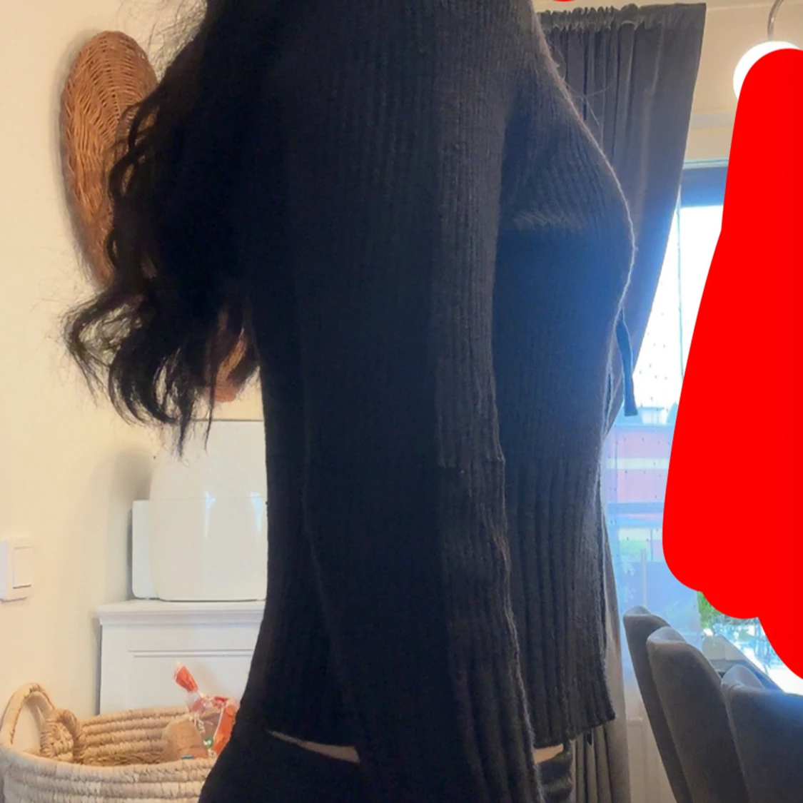 Svart croppad stickad hoodie med dragkedja - 1