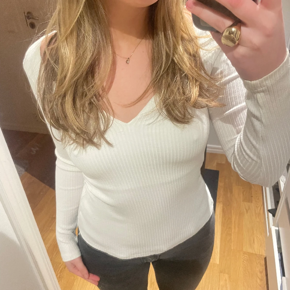 Vit långärmad  - 90