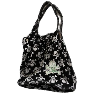 Väska med dödskallar - Cool väska med dödskallar och en liten kedja! Lite små defekter, skriv så kan jag skicka bild.