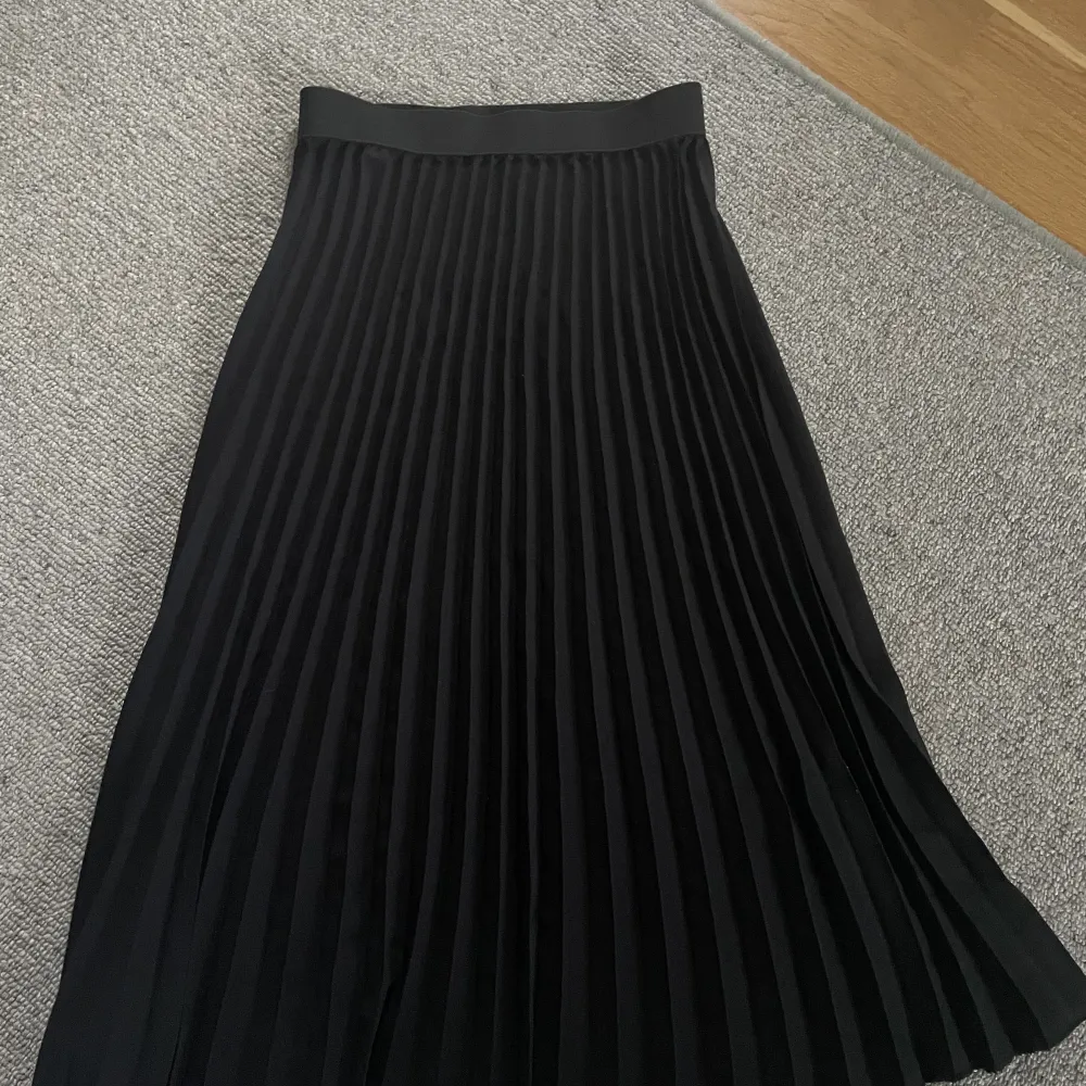 Lång svart plisserad kjol som längre inte används. . Kjolar.