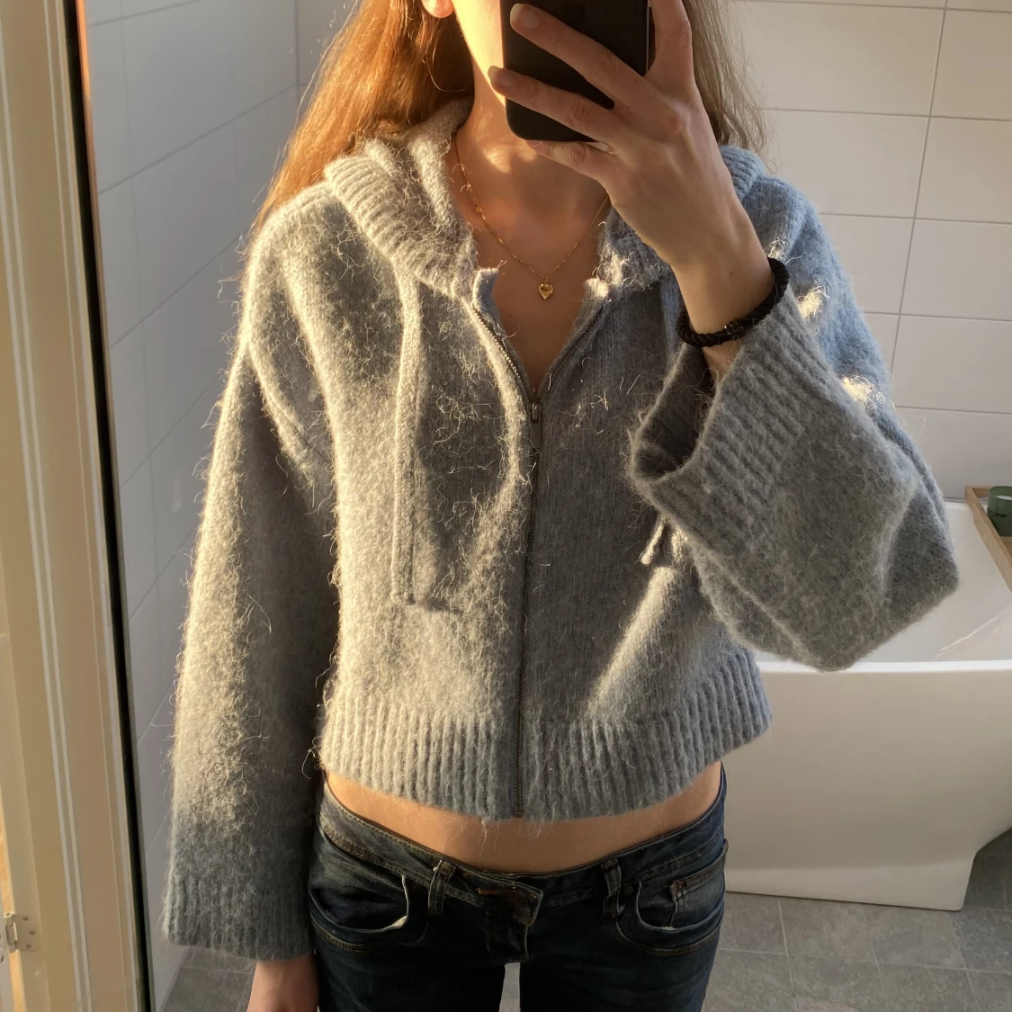 Blå stickad kofta  - 90