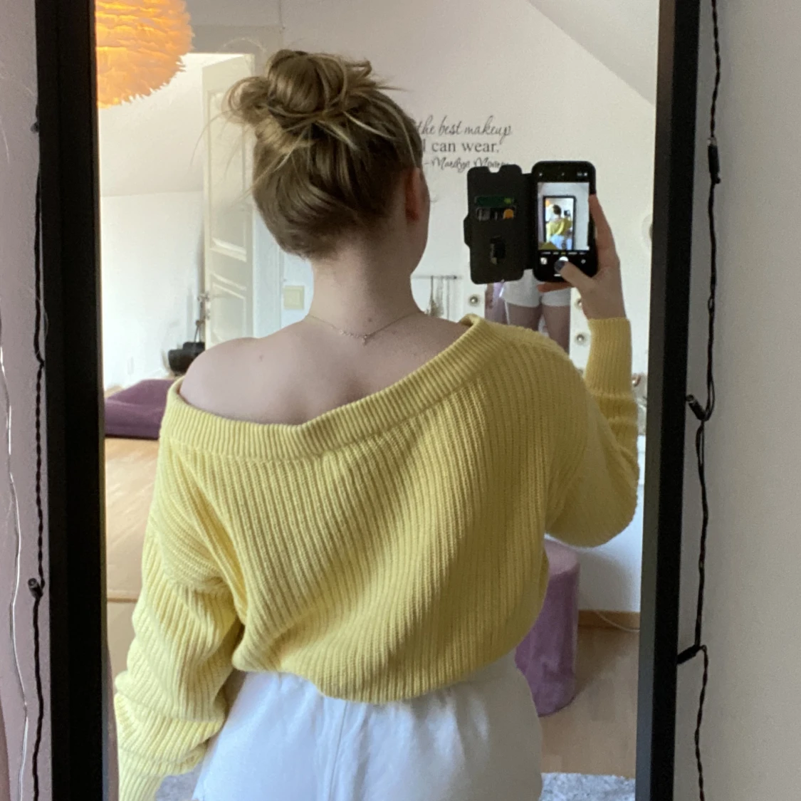 Stickad gul offshoulder sweat - 90