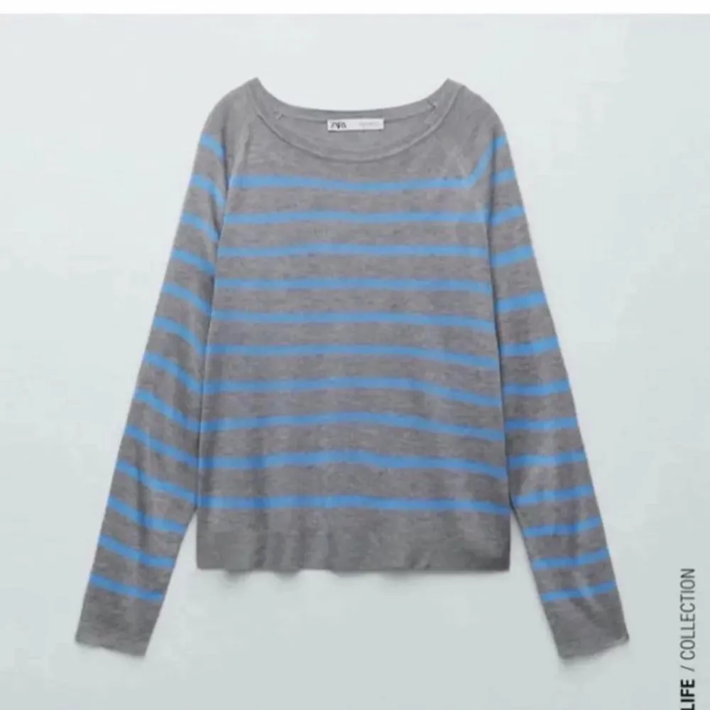 Säljer denna randiga tröja från zara💙 Av någon anledning är lappen borttagen men skulle säga att storleken är S🫶. Stickat.