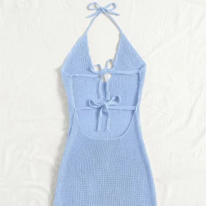 Blå stickad klänning - Strand klänning eller fest. Super fin aldrig använd passar xs-m