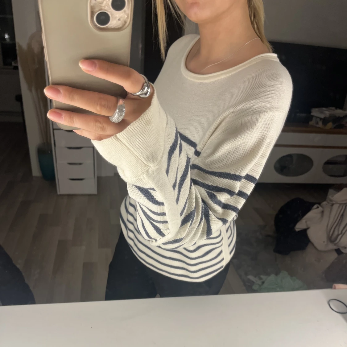 Randig stickad tröja  - 90