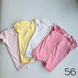 Onsie-paket 💞 - Fyra stycken luftiga onsies för varma sommardagar 💞 helrosa, gul med vita prickar, vit med citroner och rosa med vita prickar. Omlott/helknäppning framtill 💞