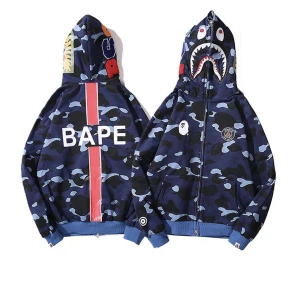 Blå bape hoodie psg x shark zip hoodie - Hej! Säljer min bape hoodie har båda en i M och S. Kan även skicka fler bilder vid vissat intresse! ☺️