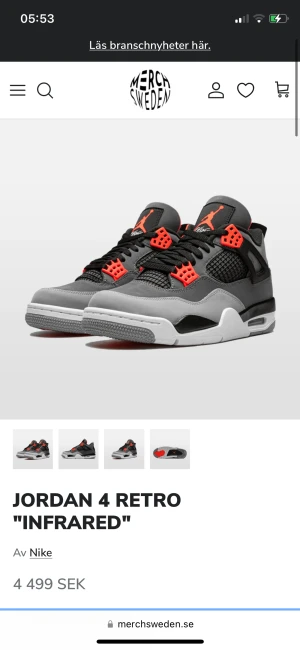 Jordan 4 retro infrared  - Inget kvitto, ingen låda till skorna