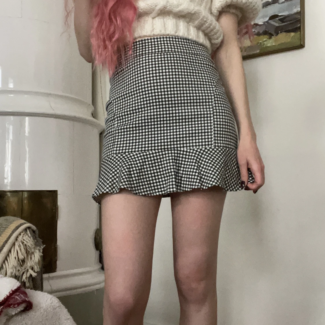 Rutig minikjol med volanger