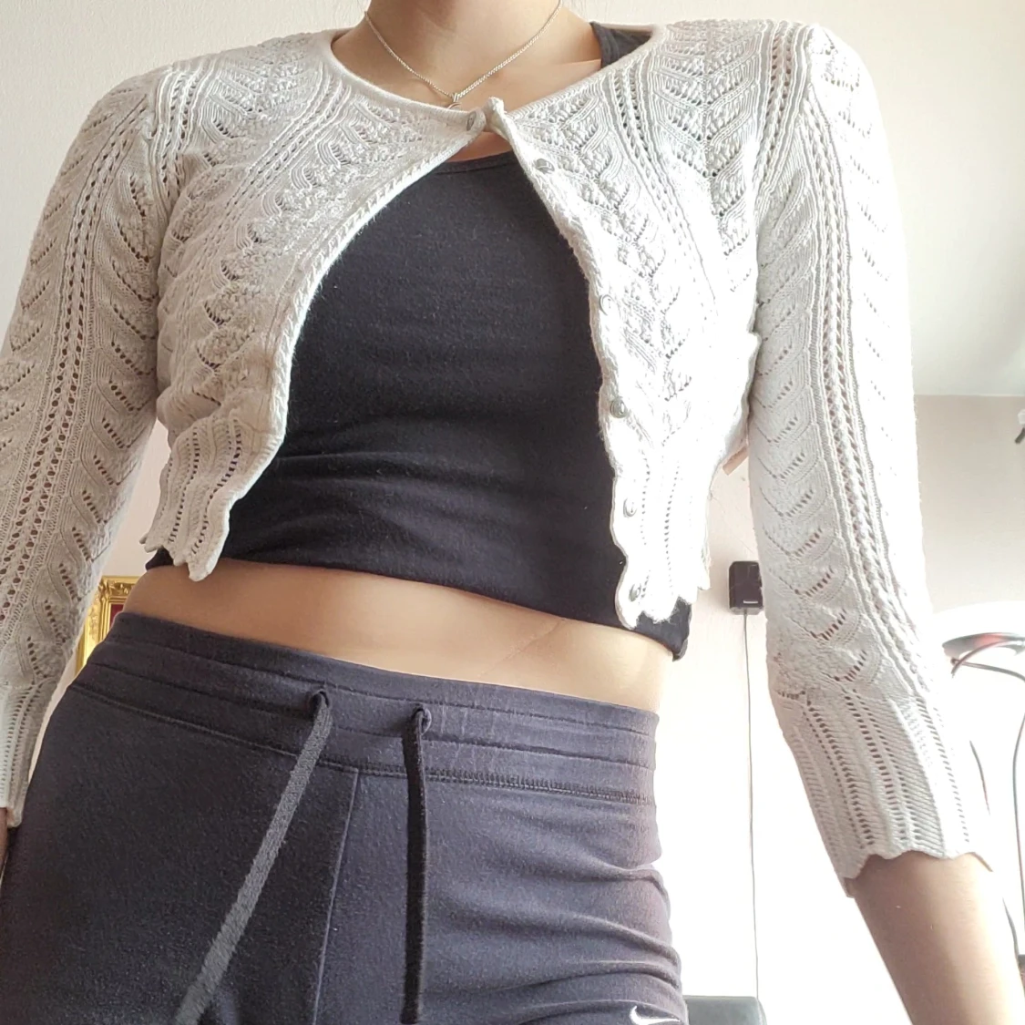 Y2K stickad vit blus