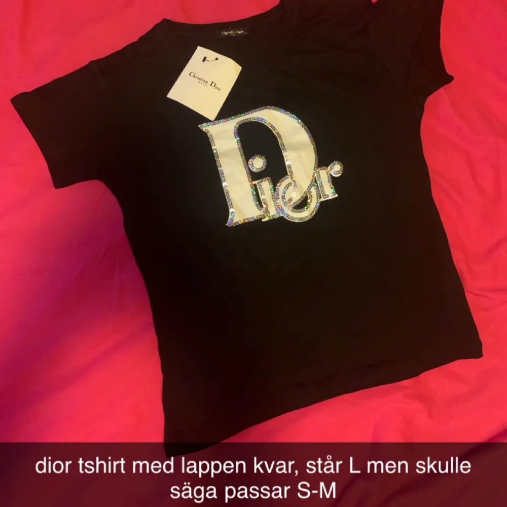 oanvänd helt ny Dior t-shirt med lappen kvar, storlek står på bilden. bud är välkomna 🥰. T-shirts.