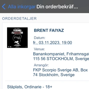 Brent Faiyaz 3/11 - 2 stycken 18+ 1200 för båda. Tar emot bud 