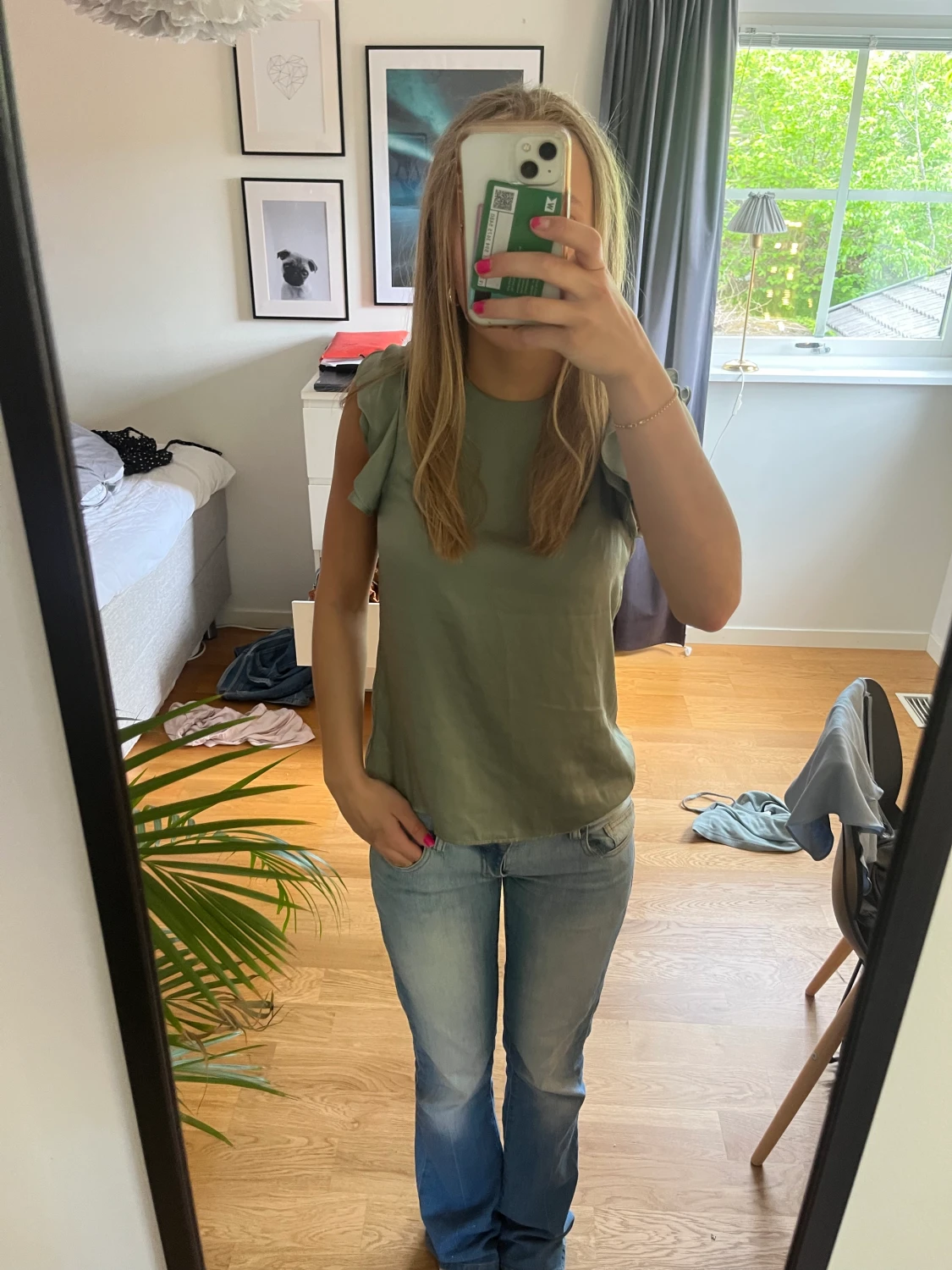 Grön kortärmad blus