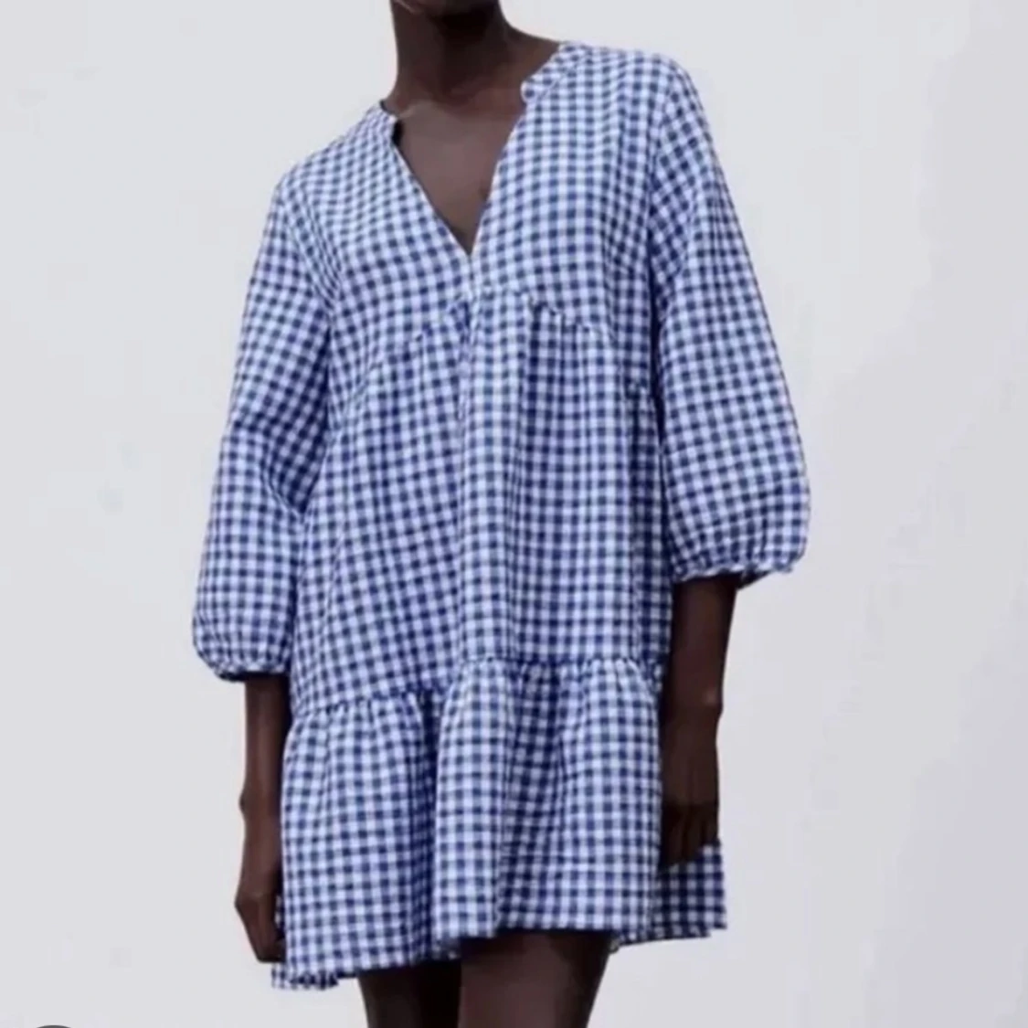 Blåvit rutig klänning - 90