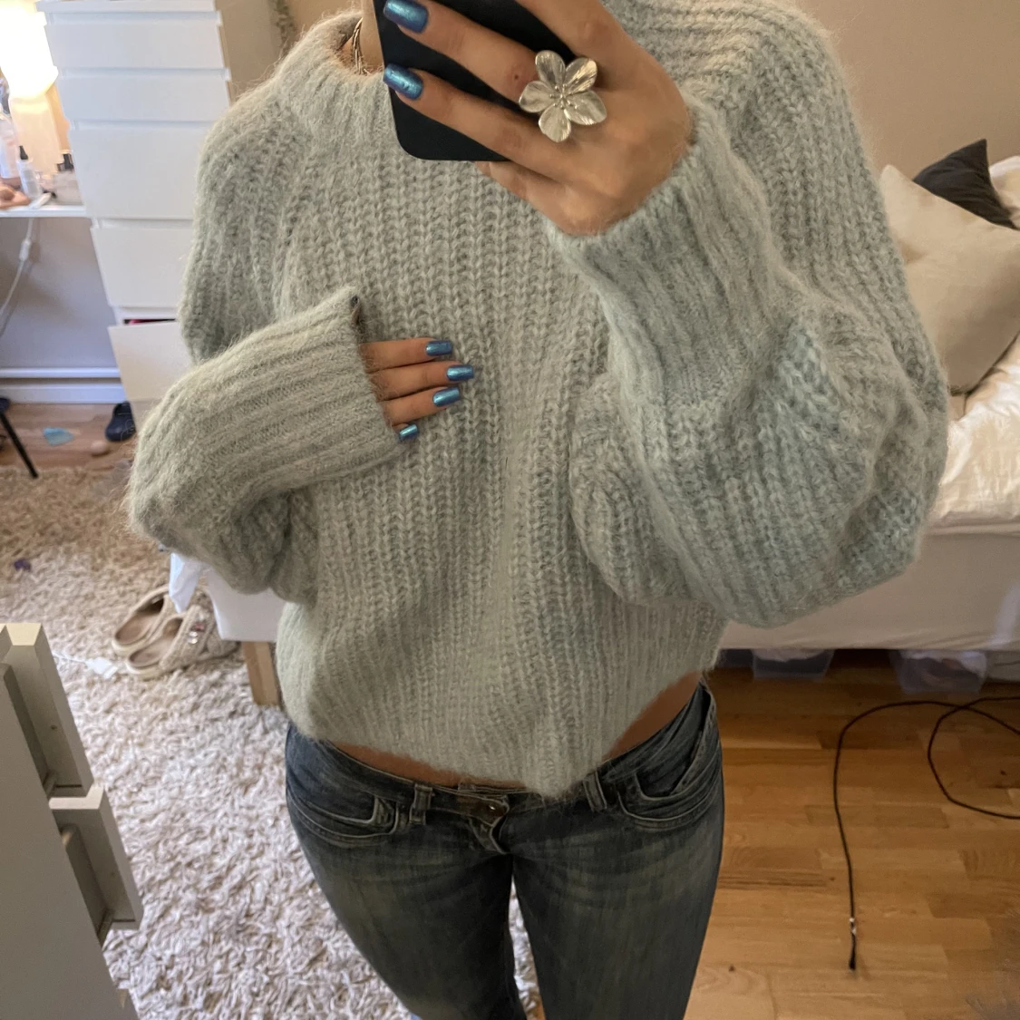 stickad blå tröja - 91