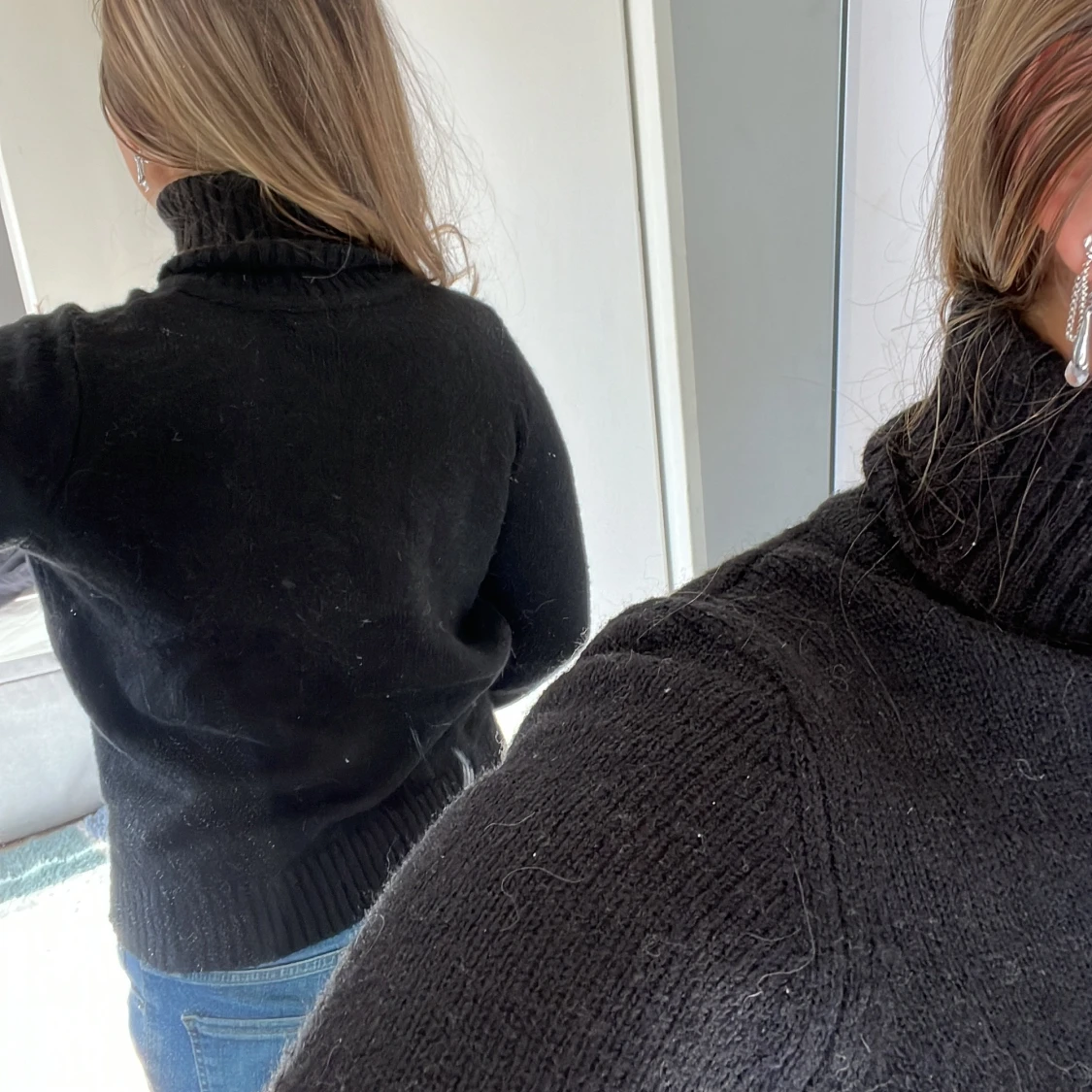 Snygg svart tunn stickad polo tröja  - 90