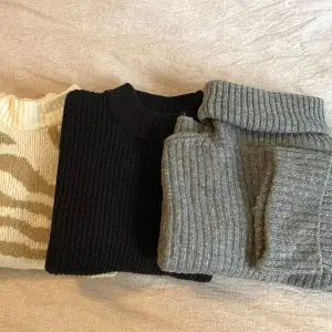 Tre tjockare tröjor - en grå stickad polotröja, en svart och en vit/beige-randig. Två polotröjor - en svart och en grå. Storlek S/XS på allt. Kan mötas upp i/runt Göteborg :)