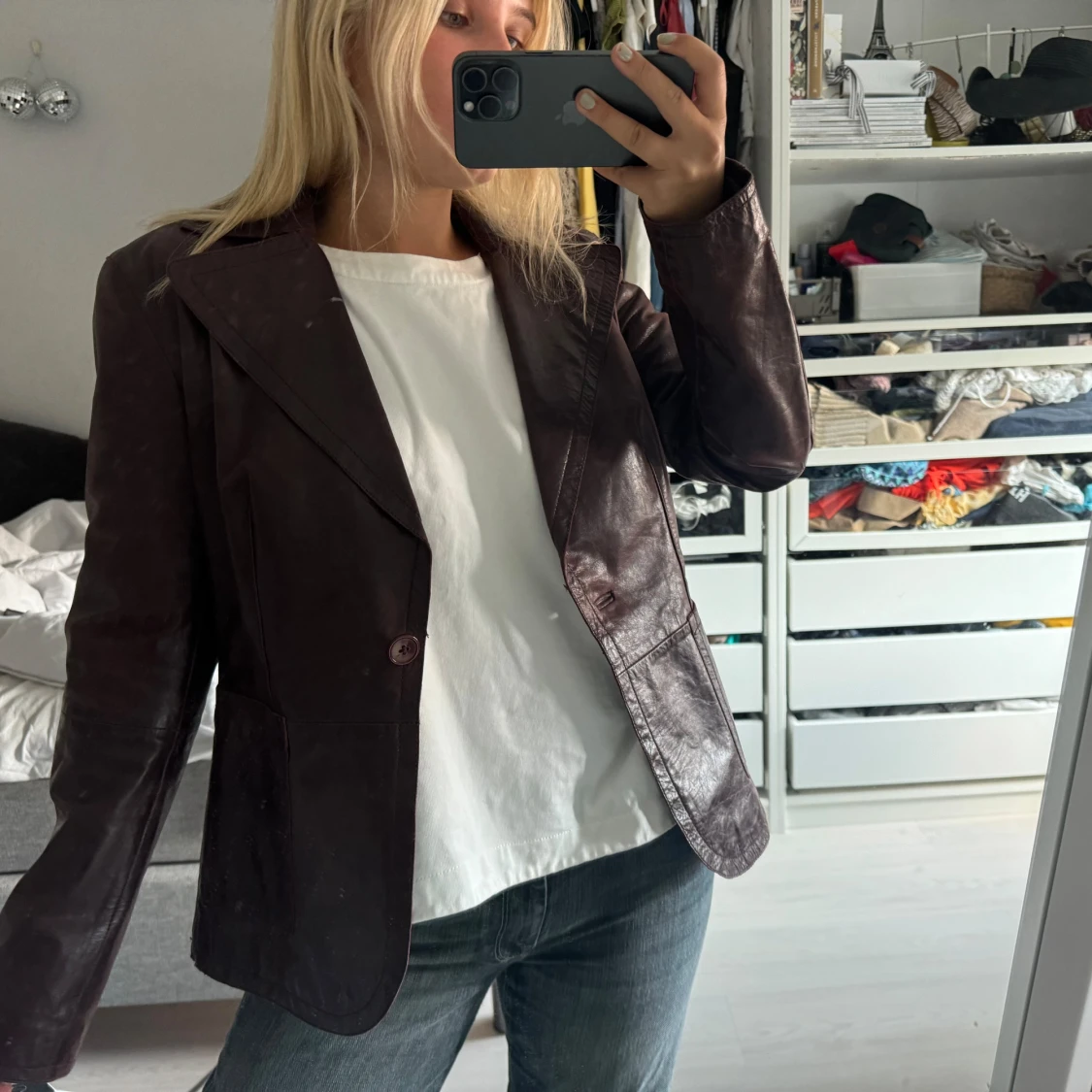 Vinröd läderkavaj - 92