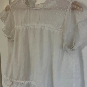 Kortärmad blus - Säljer denna söta blus i storlek S. Väldigt tunt material så kan räknas som rätt genomskinlig. Passar S men skulle även passa M. Tvättrådslappen är bortklippt då den syns igenom💗 skriv privat för fler bilder💕