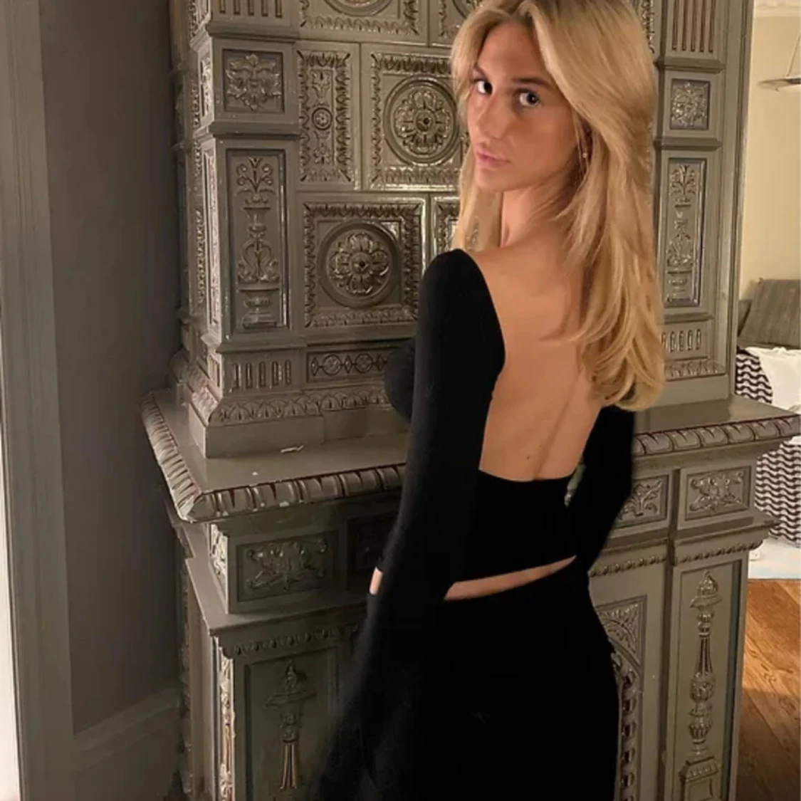 Svart öppen rygg topp 