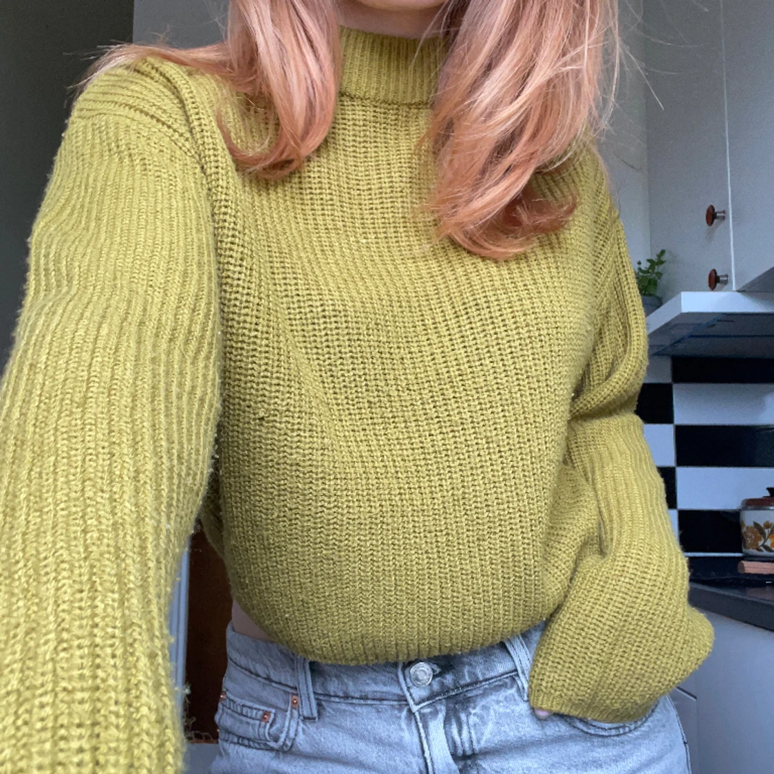 Mossgrön stickad tröja  - 90