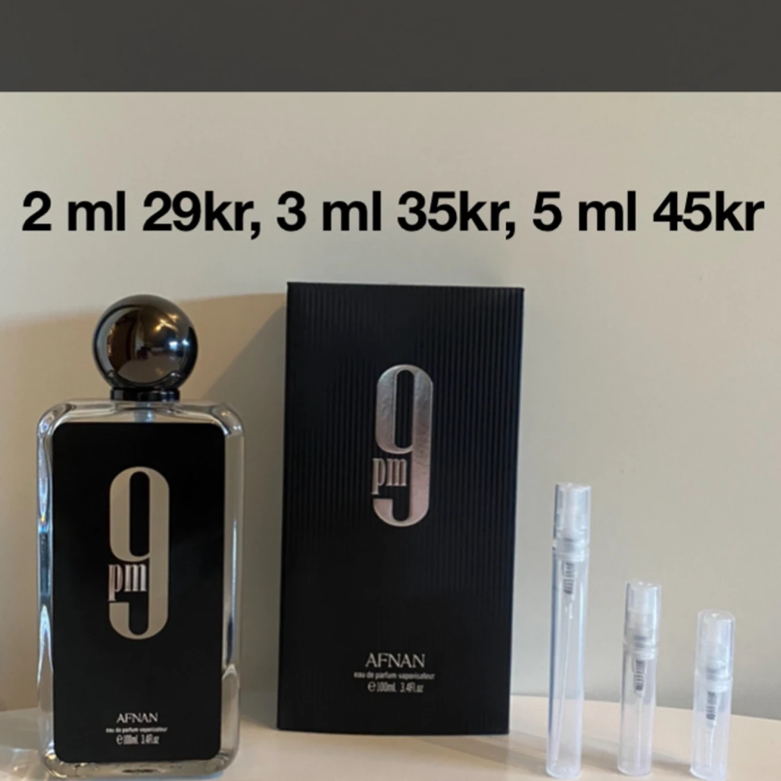 2 ml 29kr, 3ml 35kr, 5ml 45kr av Afnan 9pm
