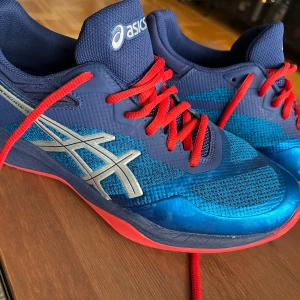 Inne skor Asics  - Träningsskor som blev använda ca 3 ggr på innebandy innan säsongen va slut och de blev för små för sonen. Asics stl 41.5 26cm i nyskick 