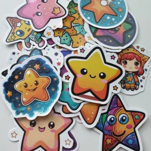 25st stjärnor klistermärken/stickers, pyssel,  - Klistermärken/stickers  Motiv: stjärna  Antal: 25st Skick: oanvänd  Kul att använda till pyssel, scrapbooking och annat 