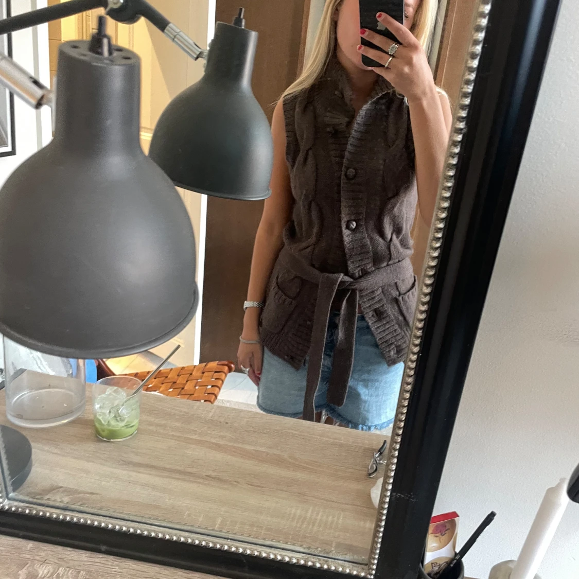 Brun stickad topp väst - 90