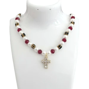 Halsband med kors - Elastiskt halsband med låsning  40cm+10cm förlängning 