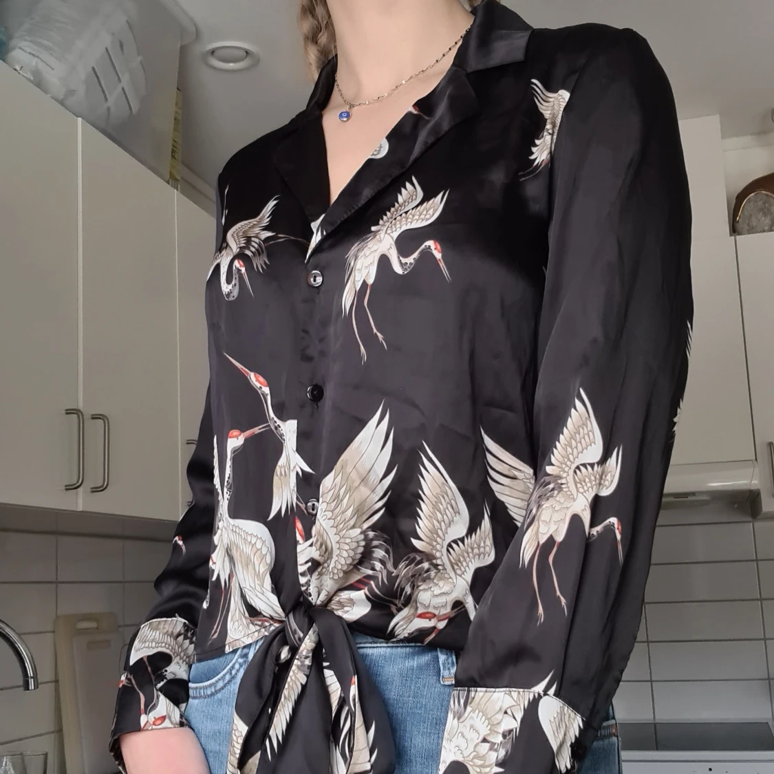 Skjortsblus med tranor