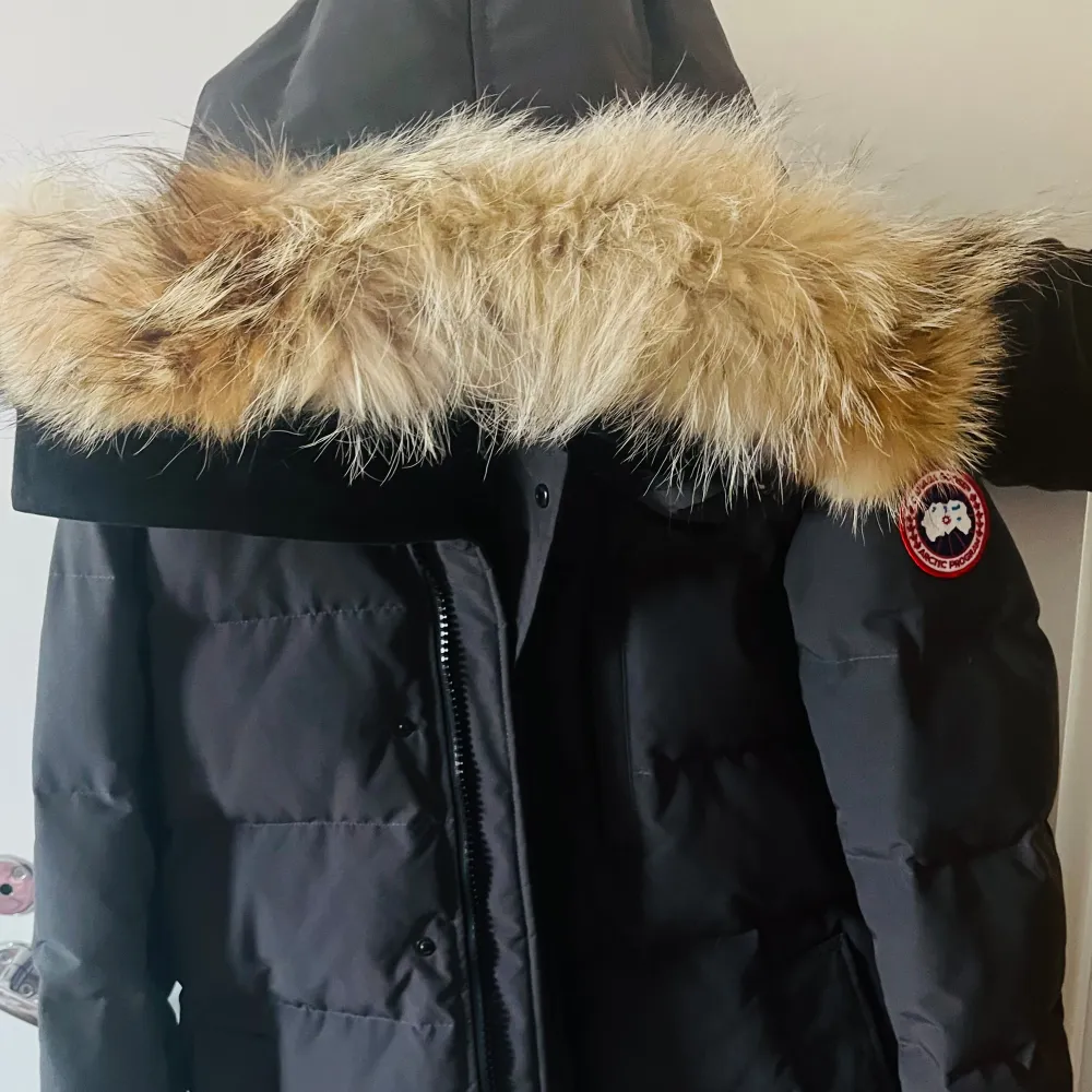 Canada Goose-jacka, Stl L. Färg: Grå  Jag har använt jackan ca 5-6 gånger så den är praktiskt taget som ny. Jackan har en avtagbar pälskrage som går att sätta på och ta av luvan.  Jackan finns i Solna, Stockholm. Jackor.