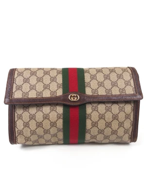 Gucci Sherry Line Supreme Clutch Bag - •The clutch  has been gently used and is in very good condition • Size: One Size •Color: Beige •Retail price: 8000+ •Height: 17.5cm Depth: 8cm Length: 28cm