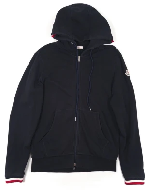 Moncler Tricolor Zip Hoodie Navy - •The Hoodie has been gently used and is in very good condition • Size: XL •Color: Navy • Retail price: 7000Sek •Pit to Pit: 56cm Length: 72cm