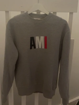 Grå sweatshirt från AMI Paris - Snygg grå sweatshirt från AMI Paris med broderad logga i blått, vitt och rött framtill. Storlek XS men sitter som en S